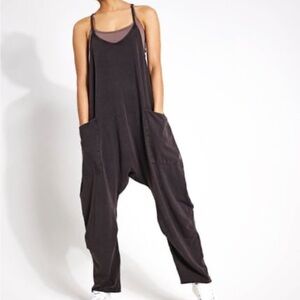 Free People Hot Shot Jumpsuit L Womens Onesie Washed Black Jumper